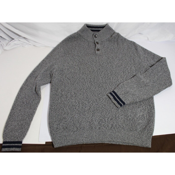 Tommy Hilfiger Henley Knit Sweater Gray LS Men's XXL Cotton Preppy Grandpa Core - Picture 3 of 11